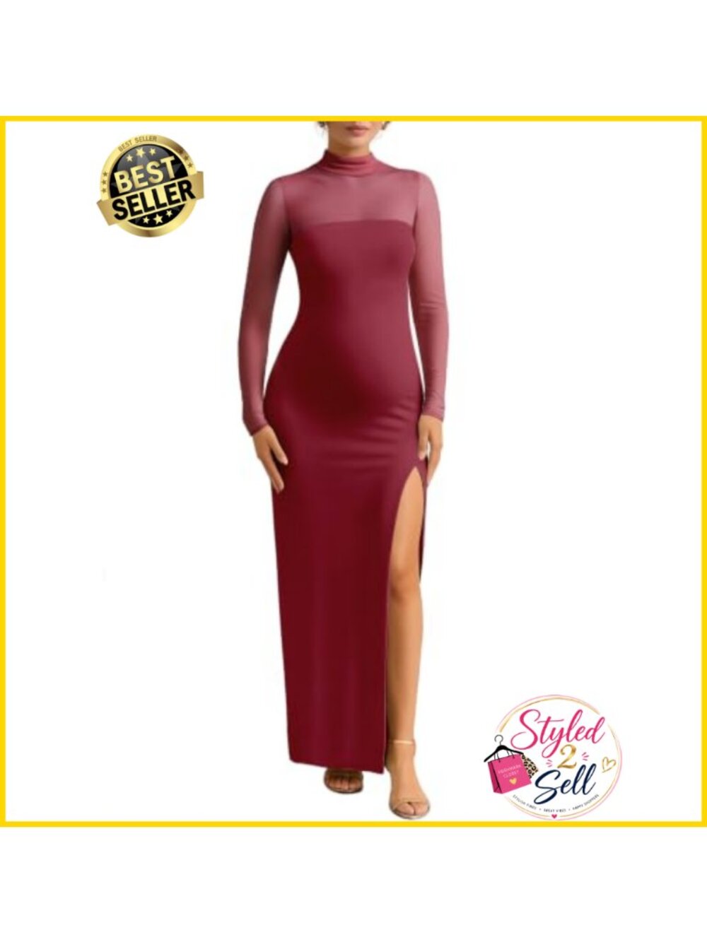 Maternity Long Sleeve Mesh Bodycon Maxi Dress Wedding Guest Baby Shower
